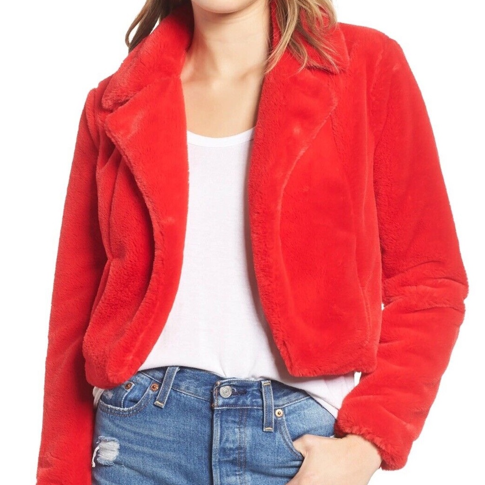 Superdown red fur jacket